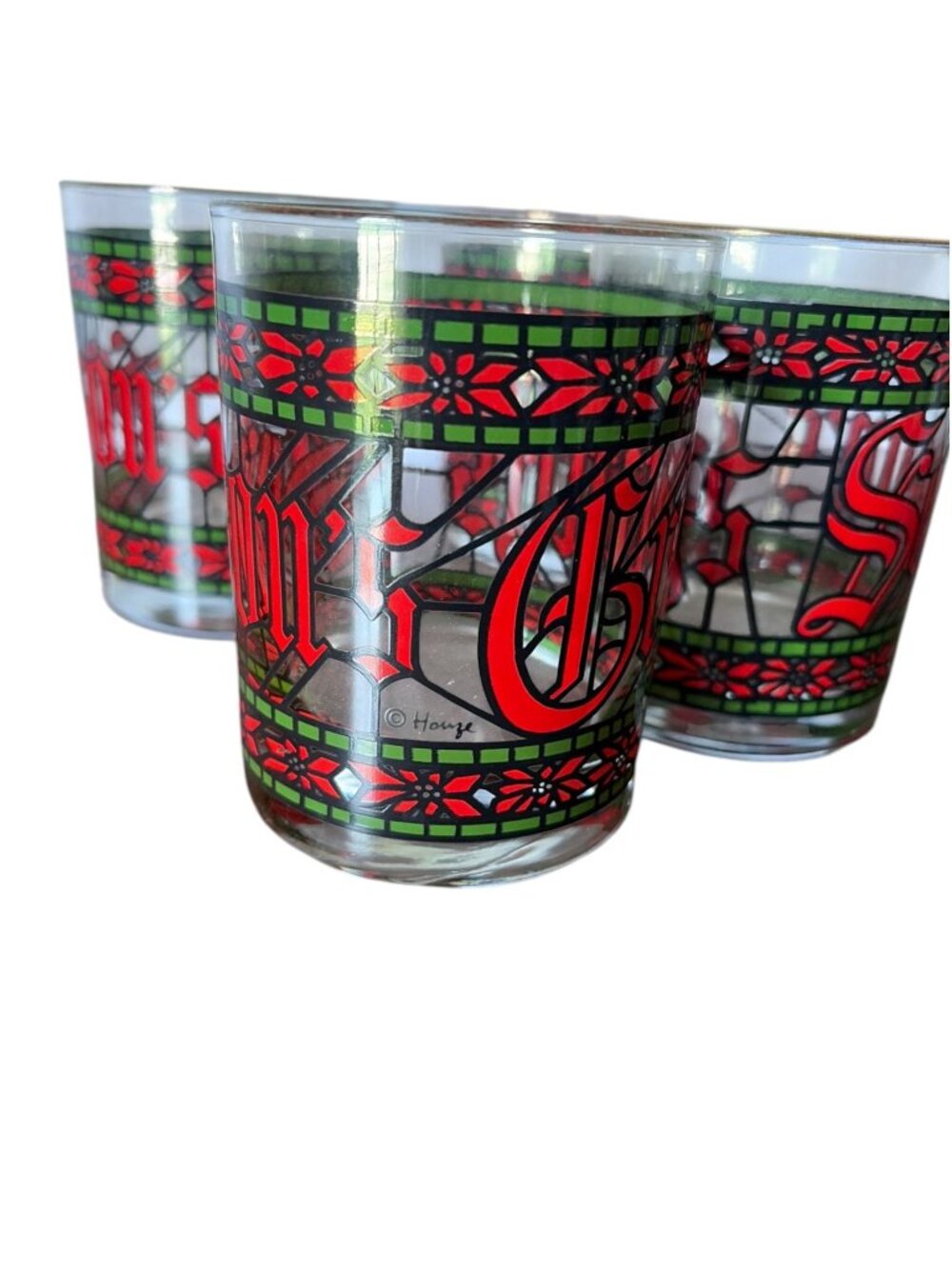Vintage Mcm barware Holiday Whiskey Glasses Drinking Glass Houze 1950's - Picture 4 of 14